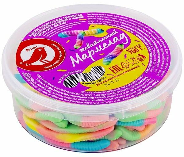 Мармелад Ашан Красная птица Черви неон кислые