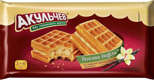 Вафли Акульчев Венские со сливочно-ванильной начинкой 100г