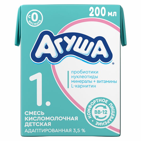 Смесь кисломолочная адаптированная Агуша 1 с пробиотиком с 0 месяцев 3.5% 200мл