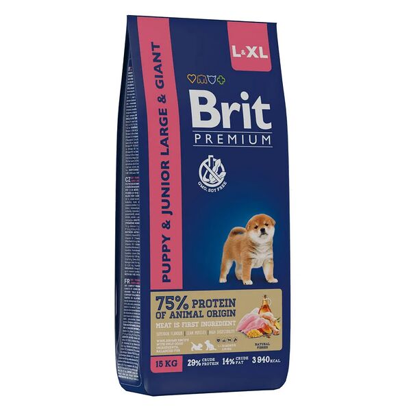 Сухой корм Brit Premium Dog Puppy and Junior Large and Giant с курицей для щенков и молодых собак крупных и гигантских пород, 15 кг