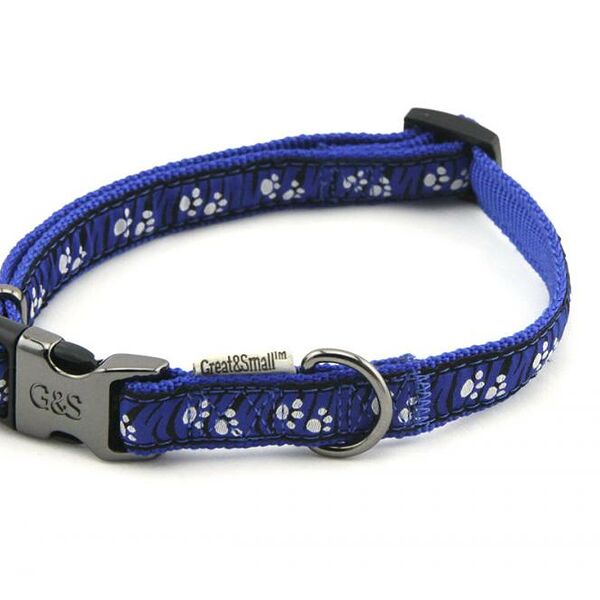 Ошейник для собак GREAT&SMALL с принтом лапки 25х450-650мм нейлон синий
