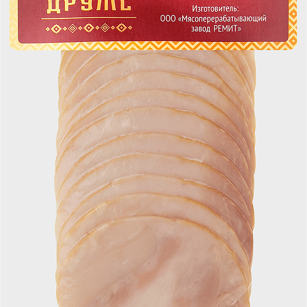 Рулет куриный копчено-вареный ДРУЖЕ, нарезка, 150г