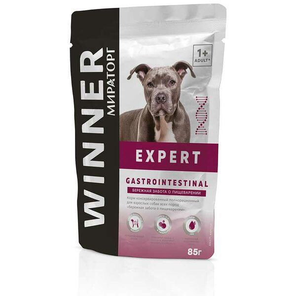 Корм консервированный полнорационный Expert Gastrointestinal для взрослых собак всех пород бережная забота о пищеварении, 85г Winner Мираторг