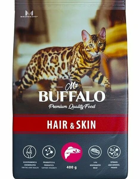 Mr.Buffalo Hair & Skin сухой корм для взрослых кошек с чувствительной кожей Лосось
