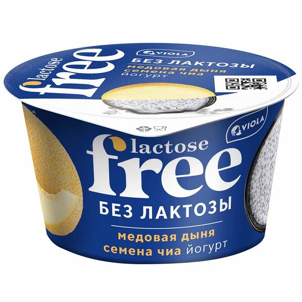 Йогурт Viola free медовая дыня семена чиа безлактозный с наполнителем 2.7%, 180г