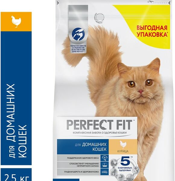 Сухой корм для домашних кошек Perfect Fit полнорационный  с курицей 2.5кг