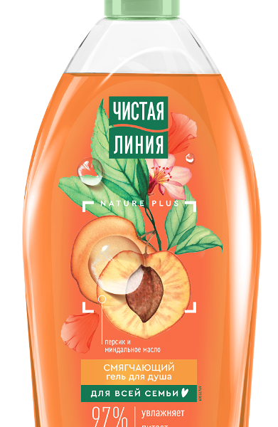 Гель для душа смягчающий Чистая линия персик и масло миндаля 