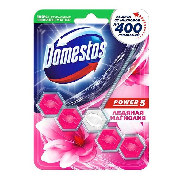 Туалетные блоки Domestos Power 5 Ледяная Магнолия для очищения унитаза блок 55г, Польша