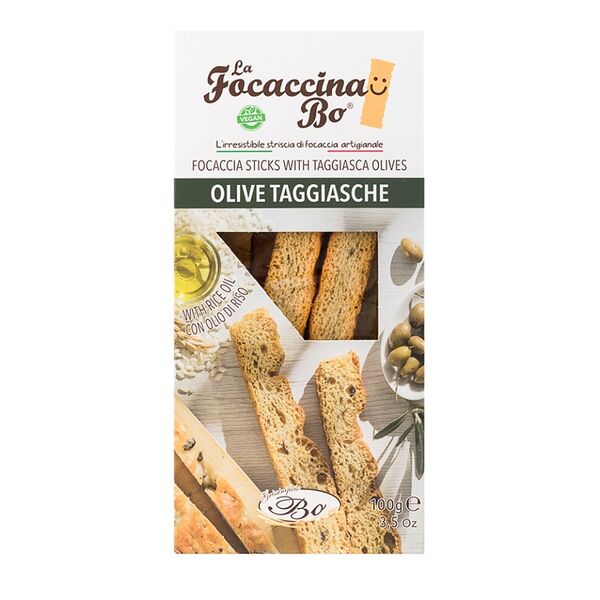 Хлебные полоски Grissinificio Bo Фокачча с оливками сорта Таджаска ручной работы