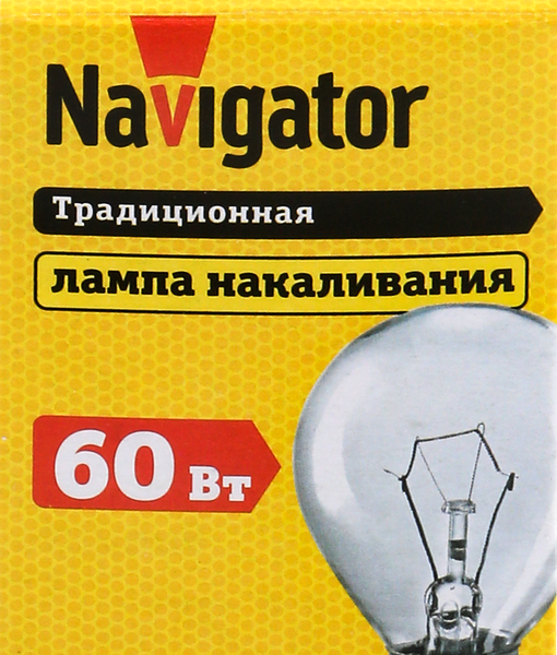 Лампа накаливания NAVIGATOR 60Вт Е14, прозрачная, шар