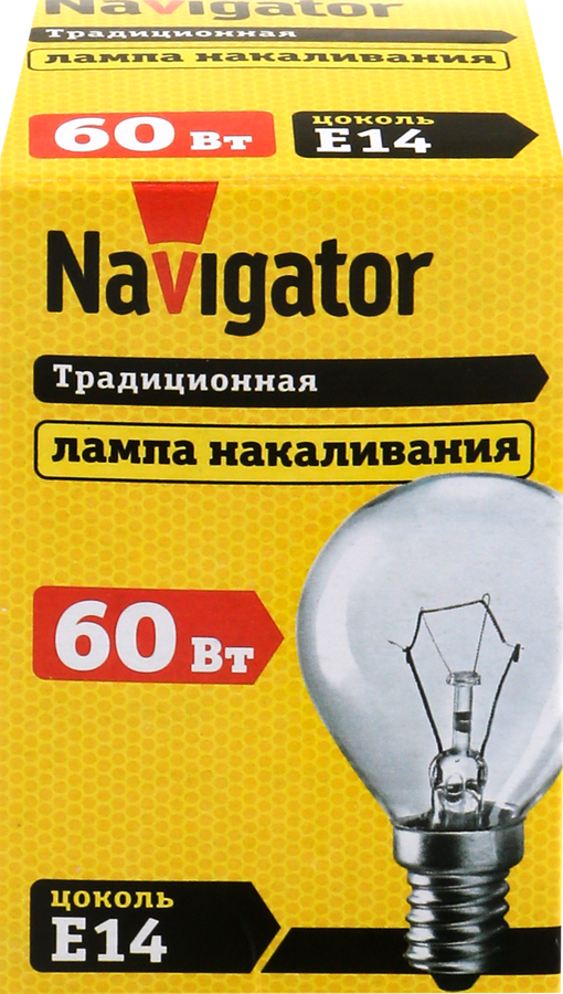 

Лампа накаливания Navigator 60Вт Е14, прозрачная, шар