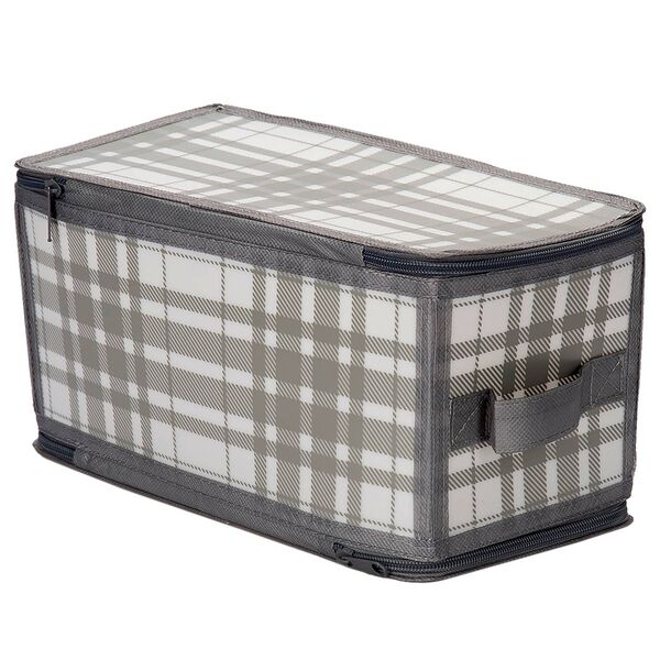 Коробка для хранения Zipper Серая клетка, 30х15х15 см, с молнией, пластик