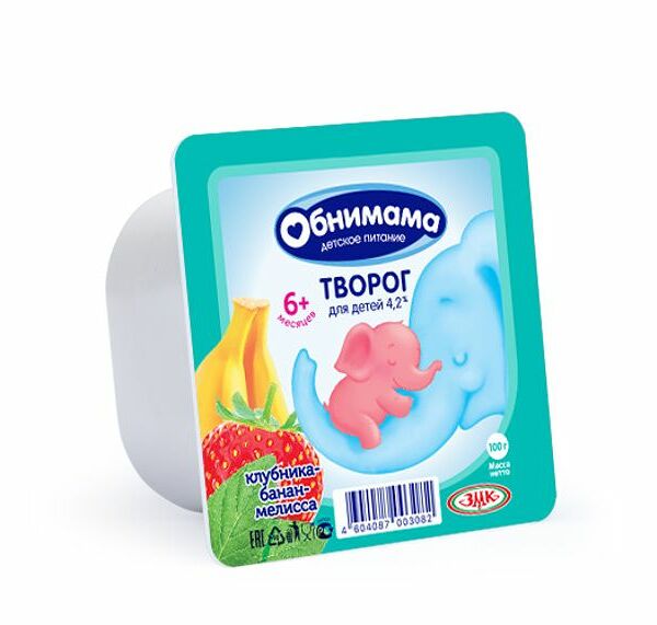 Творог детский Обнимама Клубника-Банан-Мелисса, с 6 месяцев, 4,2%