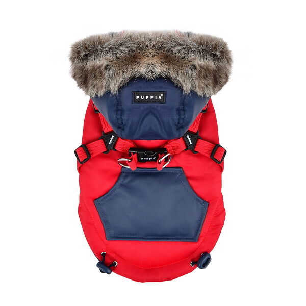 Жилет для собак Puppia Orson утепленный с капюшоном и шлейкой красный S 22 см