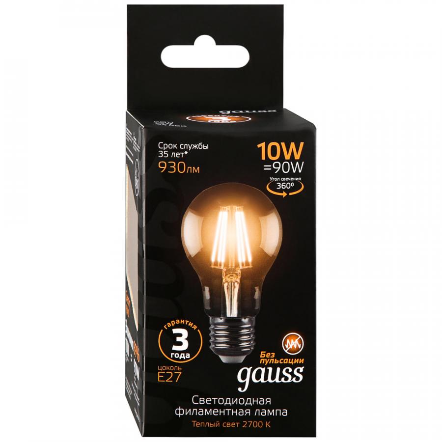 

Лампа светодиодная Gauss Filament 10 Вт, E27, теплый свет