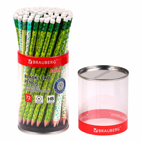Карандаш чернографитный Brauberg Green 1шт HB с ластиком пластик ассорти 181746