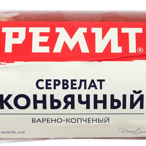 Колбаса варено-копченая Ремит Сервелат Коньячный вес 