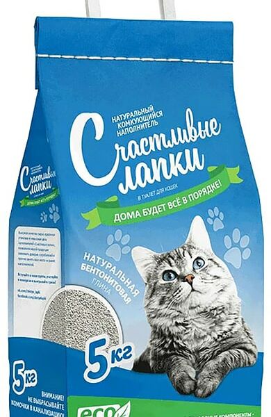 Наполнитель для кошачьего туалета Счастливые Лапки Эконом комкующийся 5кг