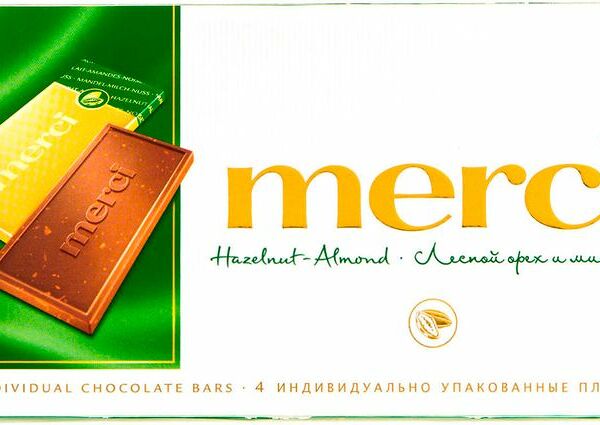 Шоколад молочный Merci с лесным орехом и миндалём, 100г