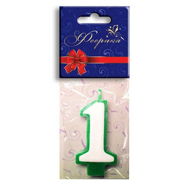 Свеча для торта феерика цифра 1 7см двухцветная бело-зеленый