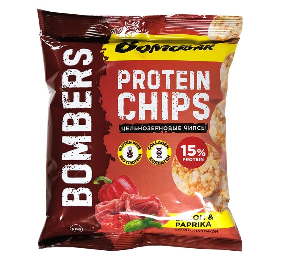 

Протеиновые чипсы BombBar цельнозерновые Бекон с паприкой без глютена 50 г