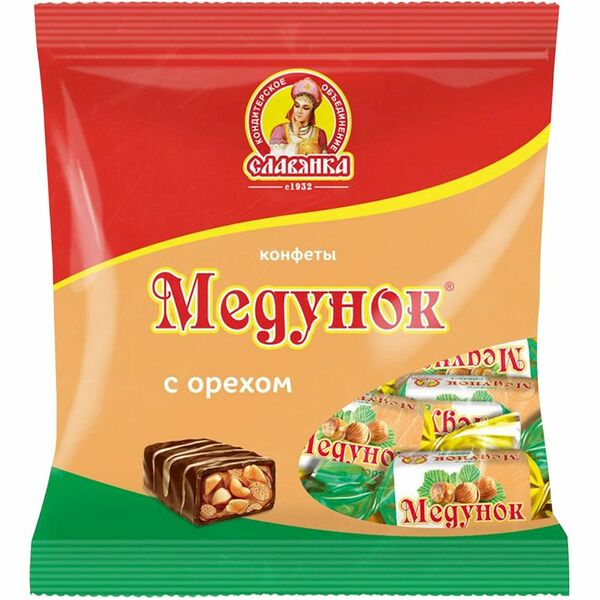 Конфеты Славянка Медунок с орехом, 202г