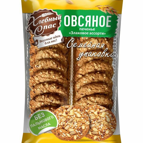 Печенье Хлебный Спас Злаковое ассорти овсяное сдобное, 500г