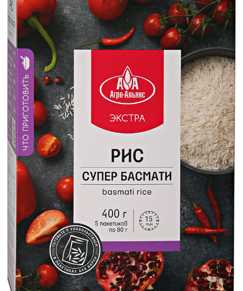 Рис Агро-Альянс Басмати супер в пакетиках для варки, 5 шт