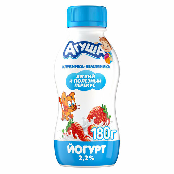 Йогурт детский Агуша питьевой, я сам, земляника-клубника 2.2% 180 г
