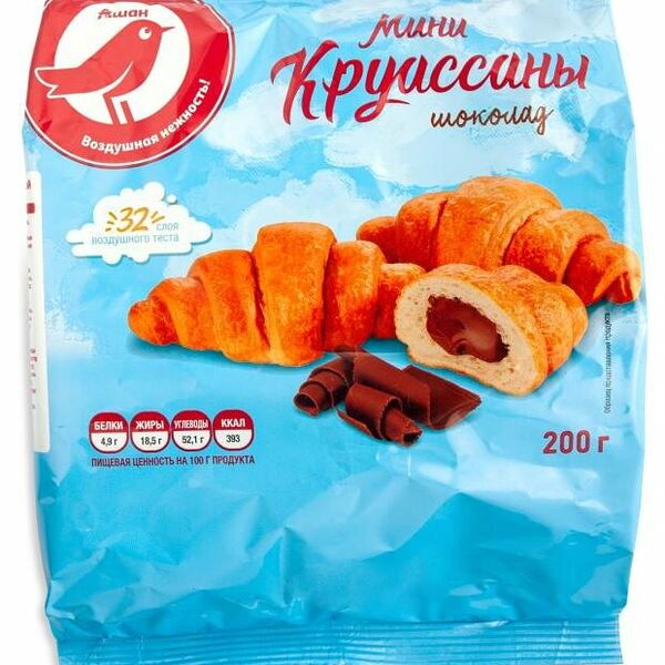 Мини-круассаны АШАН Красная птица с начинкой со вкусом шоколада