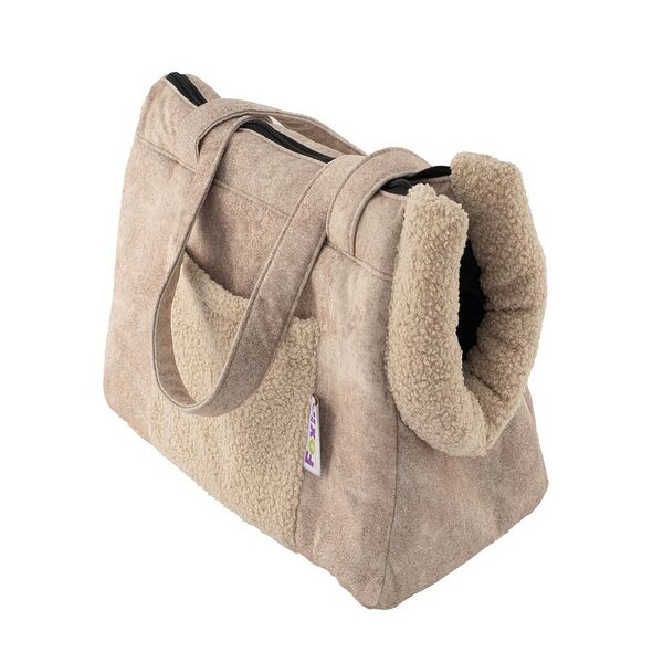 Сумка-переноска для животных FOXIE Softy Premium 43х27х22см мягкая с мехом топленое молоко