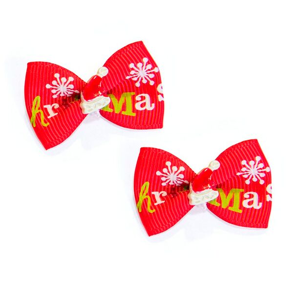 бантик красный со снеговиком 2шт