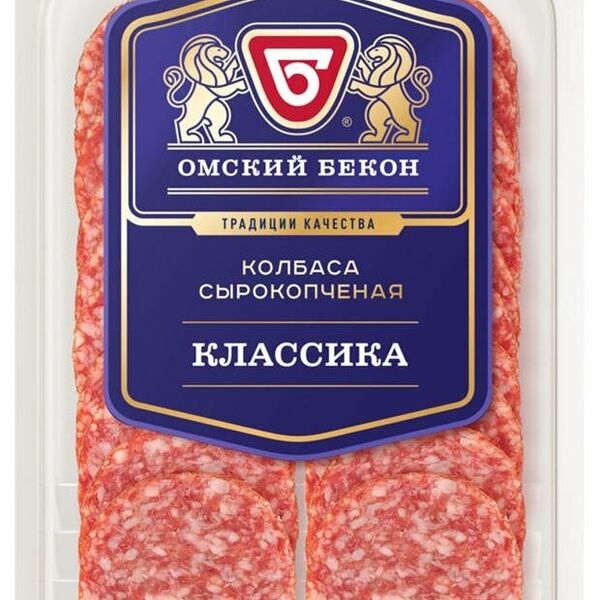 Колбаса сырокопченая Омский Бекон Классика нарезка