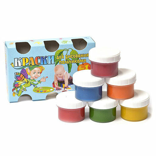 7037 Краски для рисования пальчиками от 1 года, гелеобразные, 6 цветов, Olki