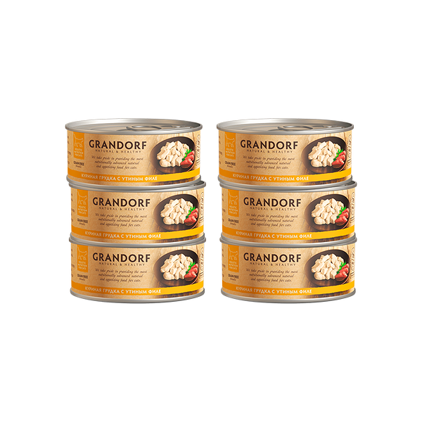 Корм для кошек GRANDORF Куриная грудка с утиным филе конс. 70г (упаковка - 6 шт)
