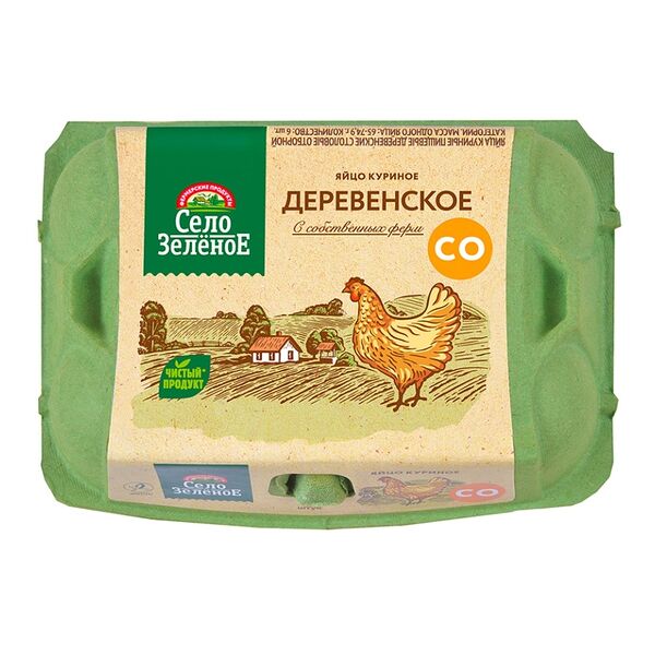 Яйцо куриное Деревенское С0, Село Зелёное, 6 шт.