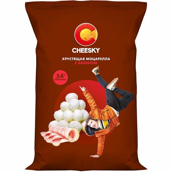 Снеки Сыр Cheesky Хрустящая Моцарелла со вкусом бекона 30%, 20г