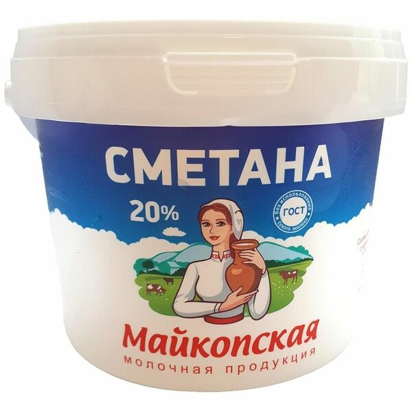 Сметана Майкопская молочная продукция 20%, пластиковое ведро