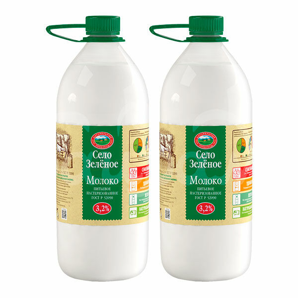 Молоко Село Зеленое 3.2% 2кг 1.947л Пастеризованное пэт