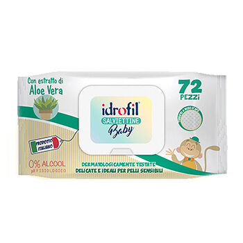 Салфетки влажные с экстрактом алоэ вера детские, Idrofil, 72 шт., Италия