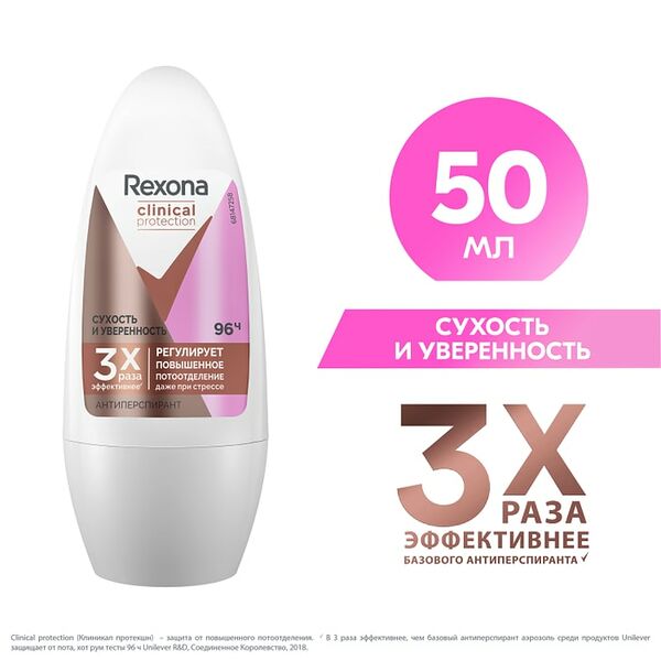 Антиперспирант Rexona Clinical Protection Сухость и Уверенность защита 96 часов 50мл