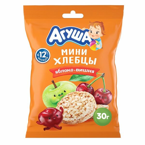 Хлебцы Агуша Яблоко-Вишня мультизлаковые мини, 30г