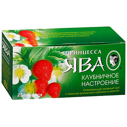 Чай Принцесса Ява Клубничное Настроение зеленый байховый китайский с ароматом клубники и ванили и измельченной клубникой в пакетиках, 1,5x25п