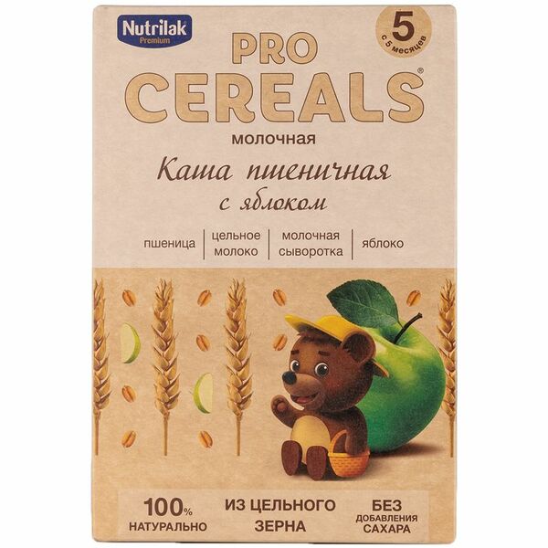 Каша Nutrilak Premium Pro Cereals пшеничная молочная с яблоком с 5 месяцев, 200г