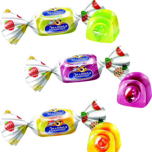 Конфеты Золотая стрекоза Ассорти со вкусом апельсин-лимон-лайм, клубника-банан, вишня-ананас-арбуз