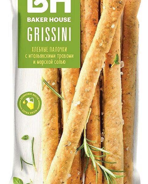 Палочки хлебные GRISSINI с итальянскими травами и морской солью 80г Baker House