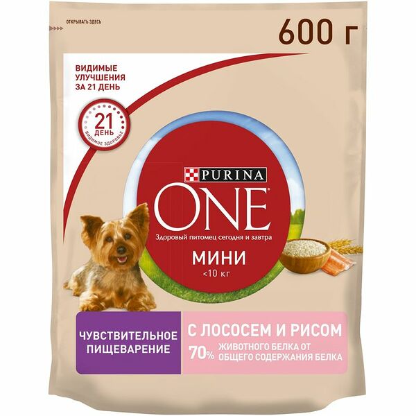 Сухой корм Purina ONE для собак с лососем и рисом, 600г