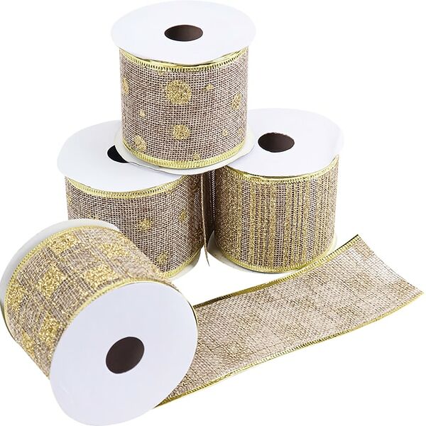 Набор новогодних лент Miland Благородный бежевый 6.3см*2.7м 16шт