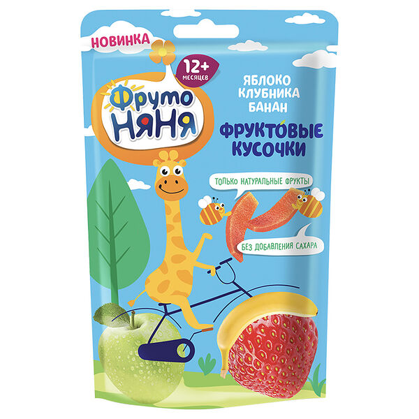 Фруктовые кусочки ФрутоНяня яблоко, клубника и банан с 12 месяцев, 15 г