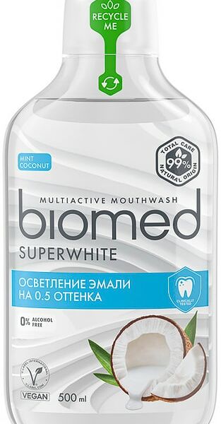 Ополаскиватель для полости рта Biomed Superwhite антибактериальный отбеливающий Кокос 500мл